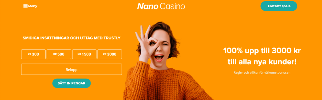 Startsida på Nano Casino