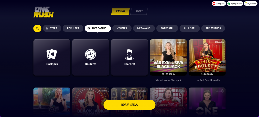 Livecasino på OneRush
