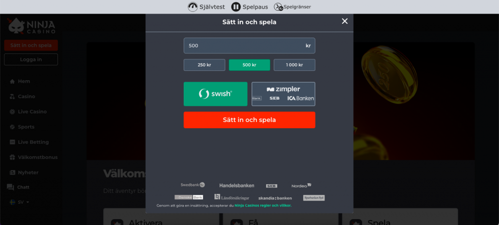Ninja casino insättning