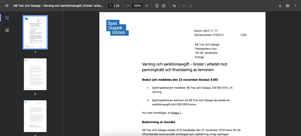Spelinspektionens dom mot ATG