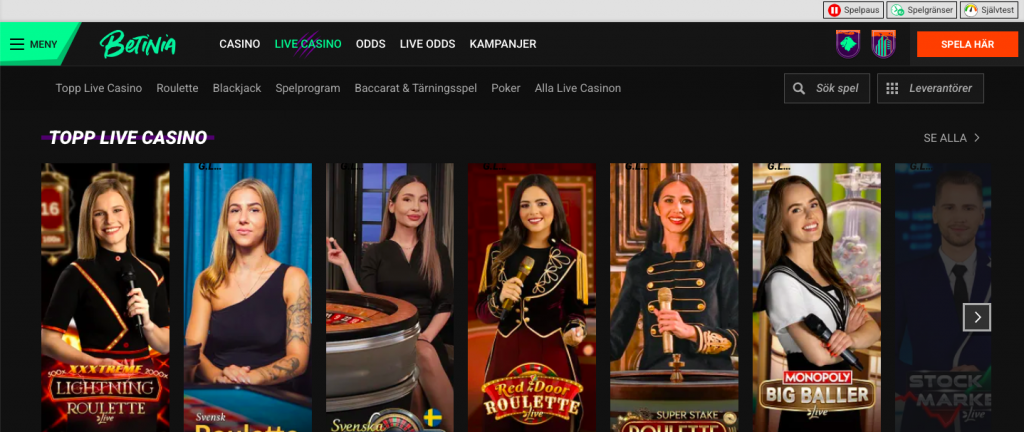 Betinia live casino