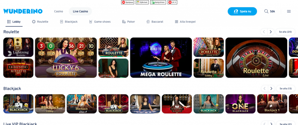 Wunderino live casino