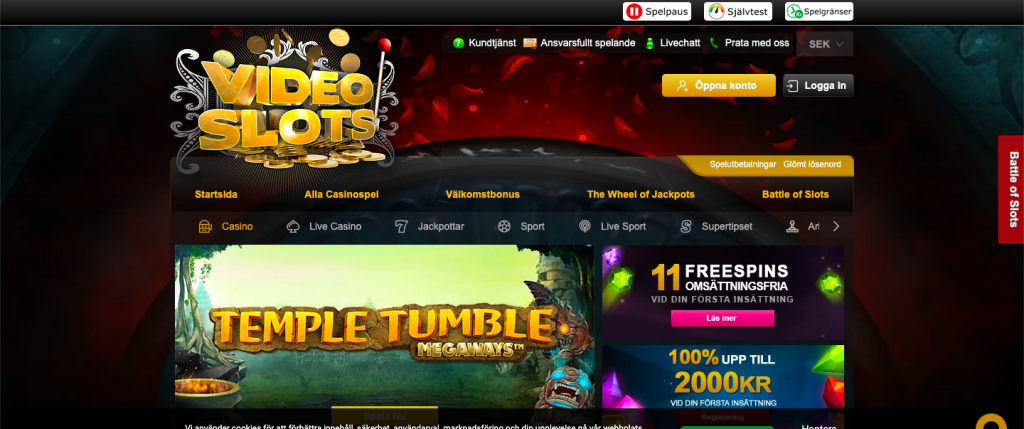 Videoslots startsida